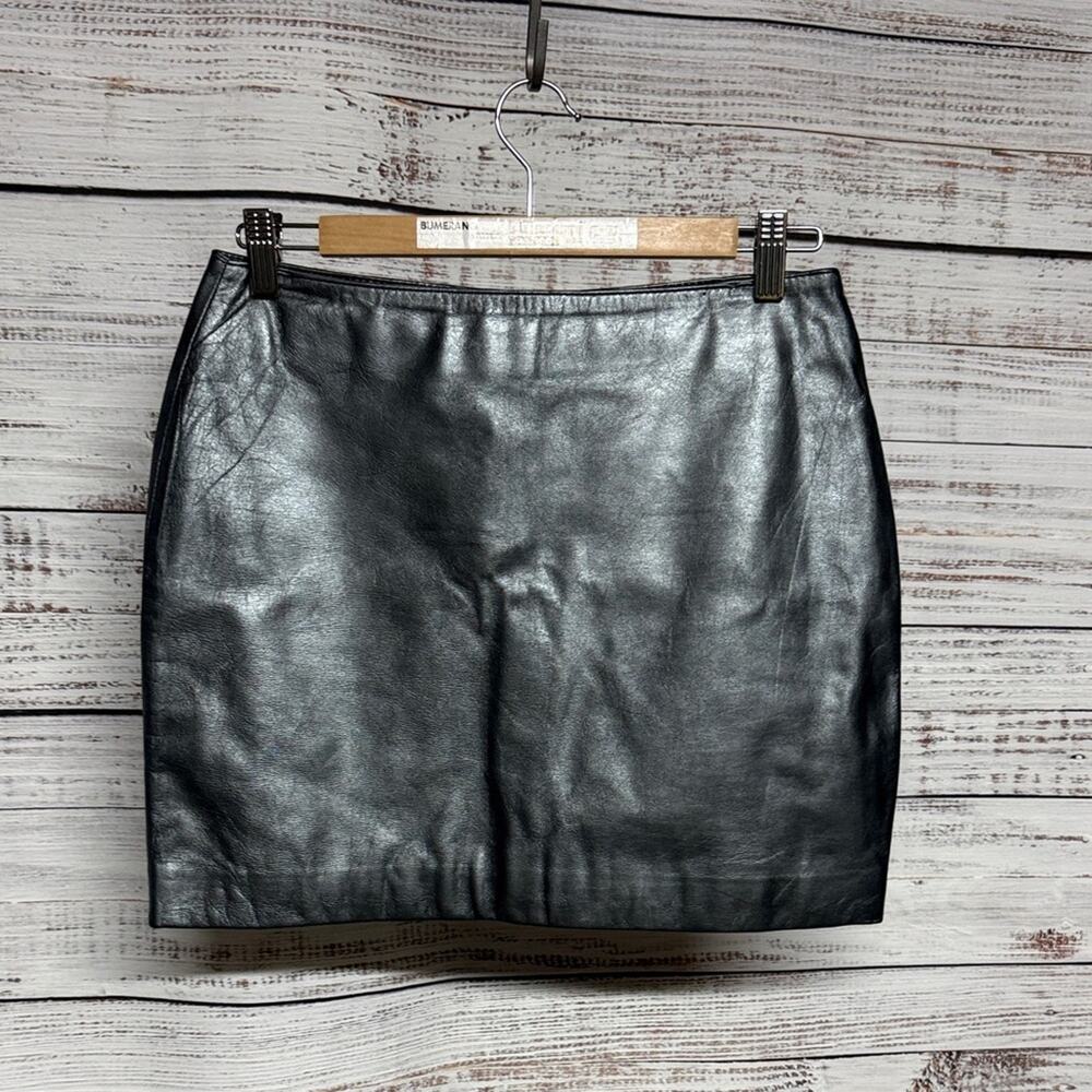 Rem Garson Genuine Leather Skirt Gray Silver Size 6